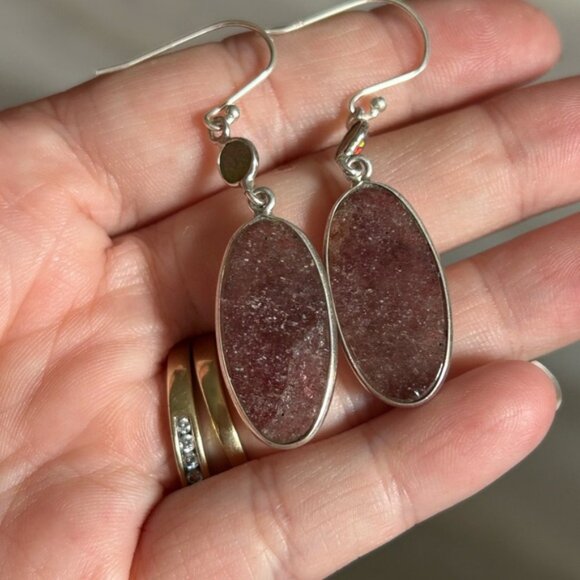 Sunstone and fire amber sterling silver earrings 🎁 - Picture 4 of 5